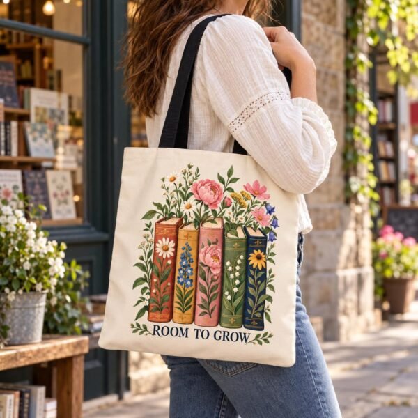 Book Lover Floral Tote Bag